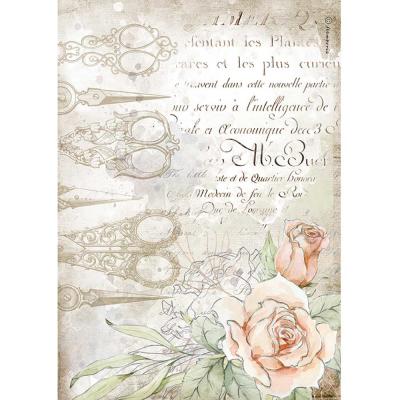 Stamperia Romantic Threads Reispapier - Scissors And Roses